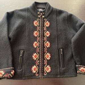 Embroidered Black Cardigan Sweater